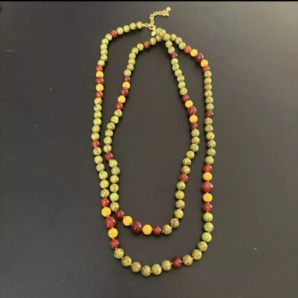 Vintage JOAN RIVERS Multi Faux Gemstone Pearl Beads 65” Long Necklace Gold NWOT